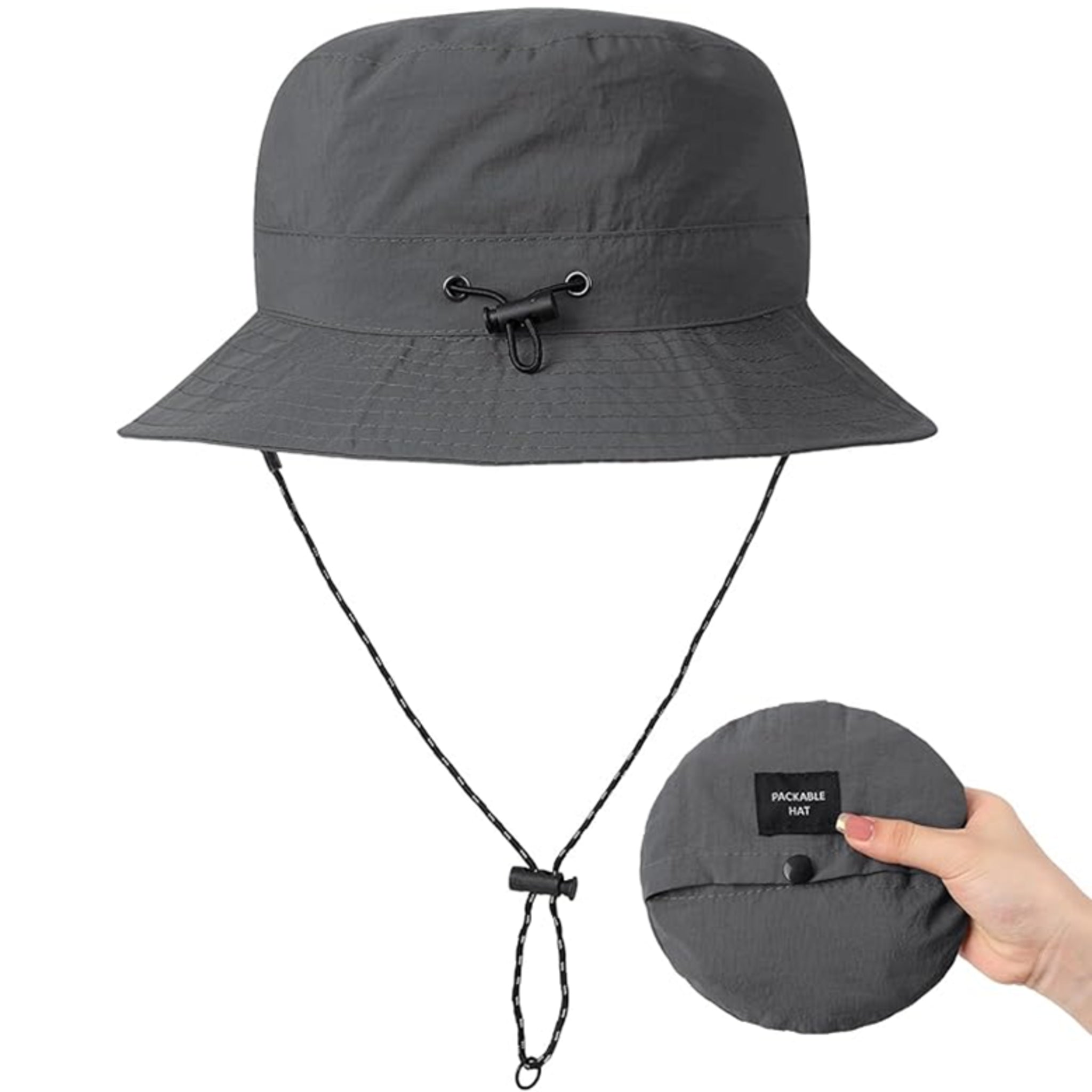 Unisex foldable bucket hat with chin strap – wide brim sun hat for outdoor hiking, fishing, camping – packable design